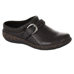 Aetrex Libby Braided Black Leather Suede Slip On Mule Women’s Size 7.5-8